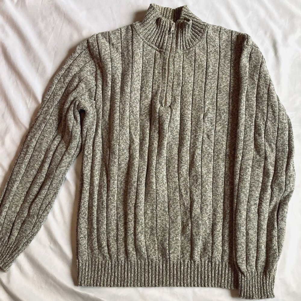 Oscar De La Renta 1/4 Zip Mock Neck Pullover Marled Brown Knit Men Sweater Large